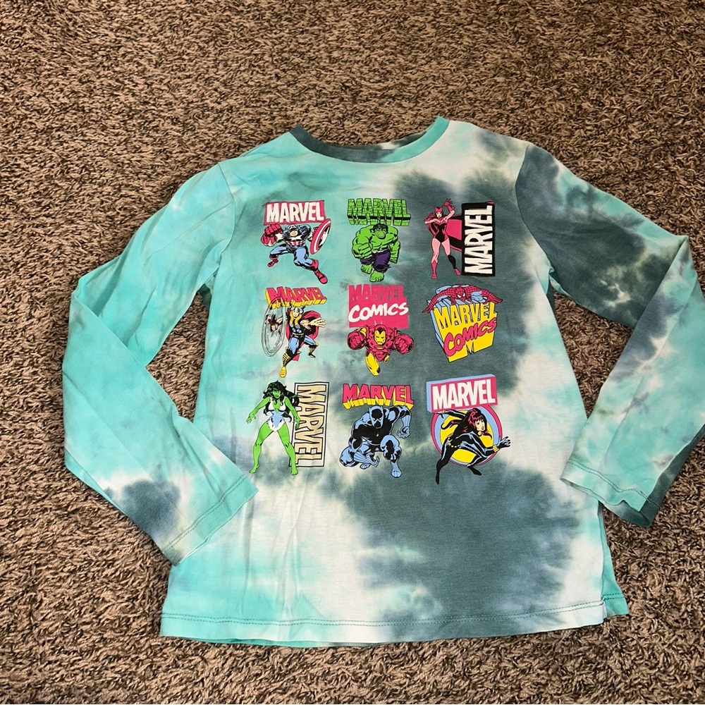 Marvel Kids Long Sleeve Tie-Dye Shirt - Green and Blue